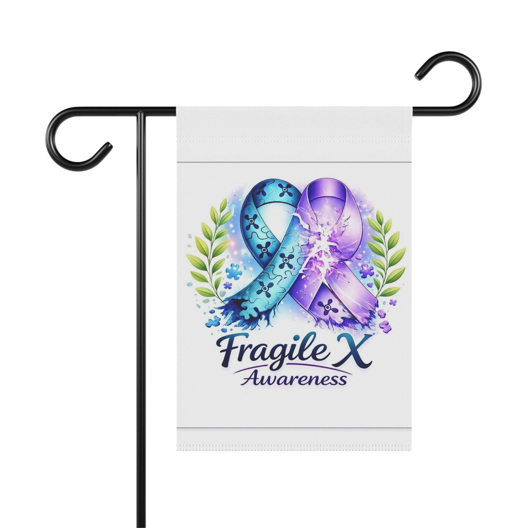 Fragile X Awareness Garden Flag - Blue & Purple Ribbon Yard Banner - Monette McFadden