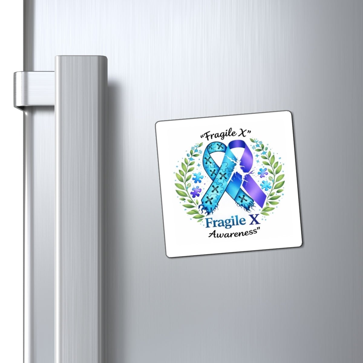Fragile X Awareness Ribbon Magnet — Blue & Purple Support Magnet - Monette McFadden