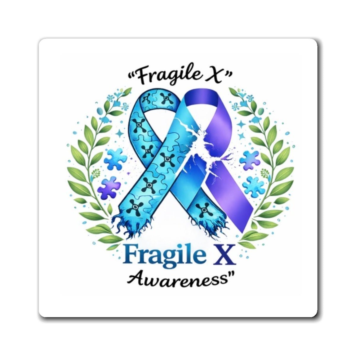 Fragile X Awareness Ribbon Magnet — Blue & Purple Support Magnet - Monette McFadden