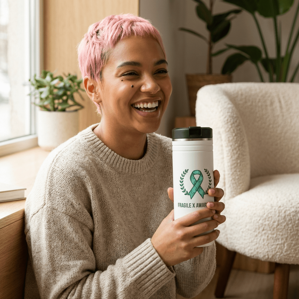 Fragile X Awareness 24oz Thermal Tumbler — Mint Ribbon Travel Mug - Monette McFadden