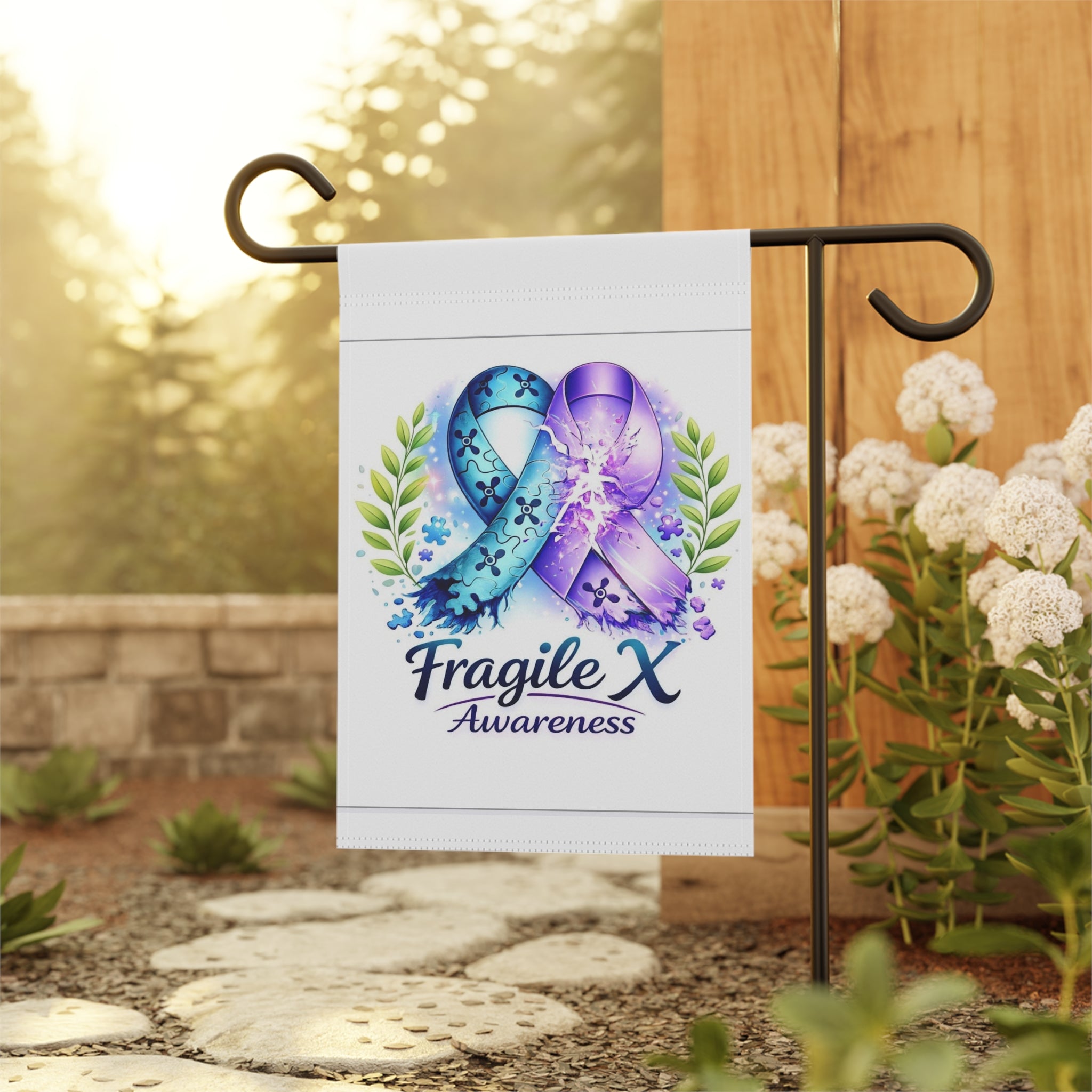 Fragile X Awareness Garden Flag - Blue & Purple Ribbon Yard Banner - Monette McFadden