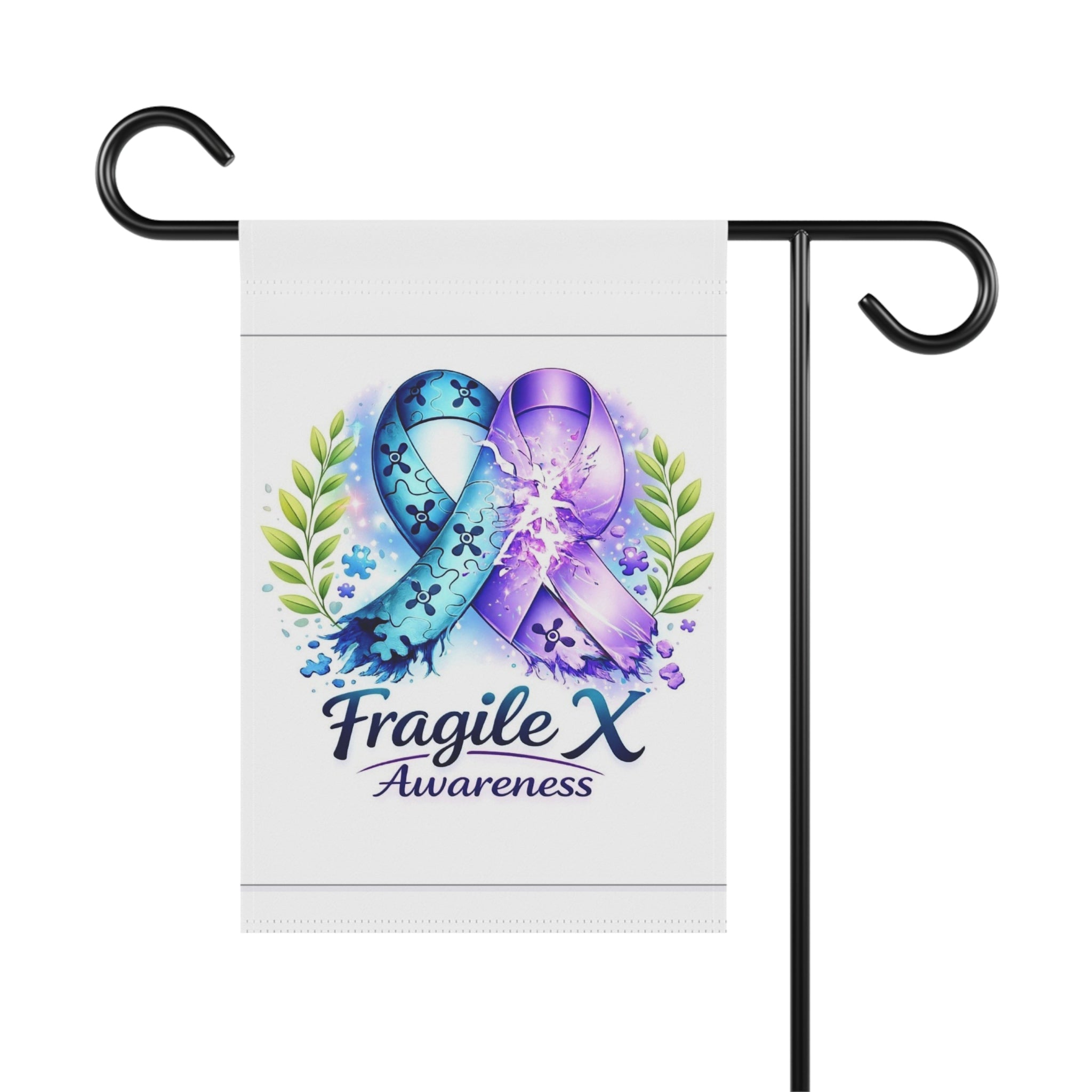 Fragile X Awareness Garden Flag - Blue & Purple Ribbon Yard Banner - Monette McFadden