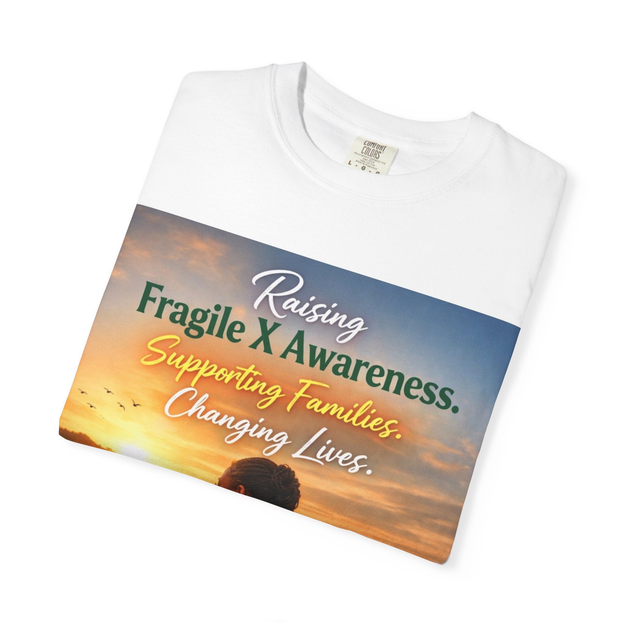 Copy of T-Shirt — "Raising Fragile X Awareness: Supporting Families, Changing Lives" Awareness Tee - Monette McFadden LLC